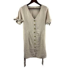 Women’s Jennifer & Grace Large Tan Button Up Short Sleeve Midi Dress